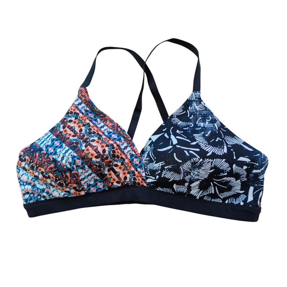 Athleta Inhale Bra Navy Printed Powervita Sports Bra Medium Yoga Running Gym